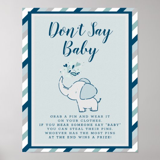 Navy & Mint Elephant Dusche sagt kein Baby-Zeichen Poster (Vorne)