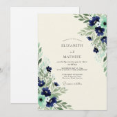 Navy Mint Exquisite Botanical Wedding Einladung (Vorne/Hinten)