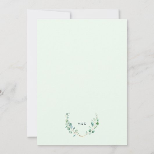 Navy & Mint Greenery mit geometrischem Rahmen Einladung (Rückseite)