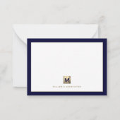Navy mit Luxury Gold Initial Logos Mitteilungskarte (Rückseite)