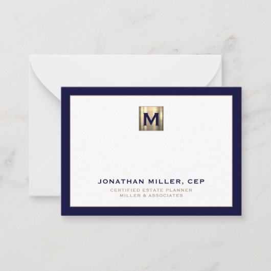 Navy mit Luxury Gold Initial Logos Mitteilungskarte (Vorderseite)