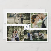 Navy Mit Monogramm 4 Foto Collage Wedding Vielen D Dankeskarte (Vorderseite)