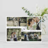 Navy Mit Monogramm 4 Foto Collage Wedding Vielen D Dankeskarte (Stehend Vorderseite)