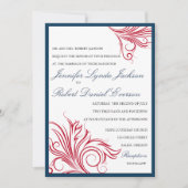 Navy mit Roten Wirbel Hochzeitseinladungen Einladung (Vorderseite)