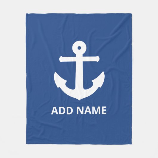 Navy mit weißem Anker Fleecedecke (Vorderseite)