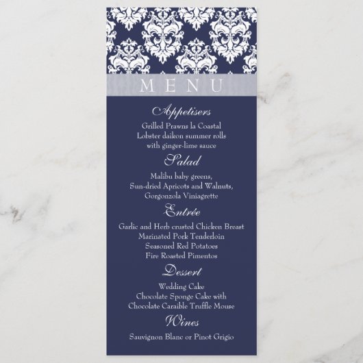 Navy/Mitternacht - Damask Menu Cards Menükarte (Vorderseite)