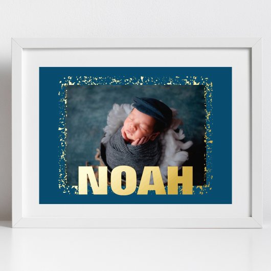 NAVY Modern Bold TEXT GOLD FRAME FOTO Foliendrucke