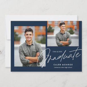 Navy Modern Calligraphy Script 3 Foto Abschluss Ankündigung