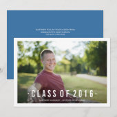 Navy Modern Class of Foto Abschluss Einladung (Vorne/Hinten)