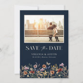 Navy Modern Foto Boho Save the Date (Vorderseite)