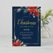 Navy Modern Geometric Christmas Party Gold Folieneinladung (Stehend vorne)