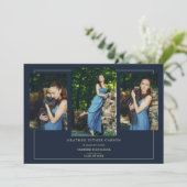 Navy Modern Gold 3 Fotos Ausgeklügelter Abschluss Einladung (Stehend Vorderseite)