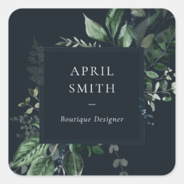 Navy Modern Green Leafy Tropical Foliage Fern Quadratischer Aufkleber