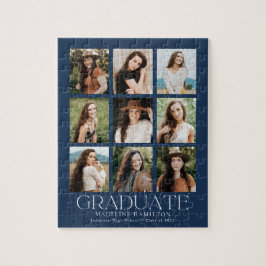 Navy Modern Grid 9 Foto Collage Abschluss Puzzle