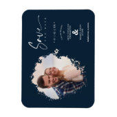 Navy Modern Grunge Ink Effect Foto Verlobten Paar Magnet (Vertikal)