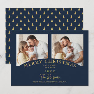 Navy Modern Luxury Chic Christmas 2 Fotos der Fami Einladung