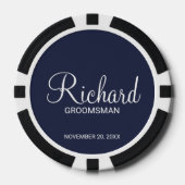 Navy Modern Script Personalisiert Trauzeuge Pokerchips (Vorderseite)