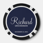 Navy Modern Script Personalisiert Trauzeuge Pokerchips (Rückseite)
