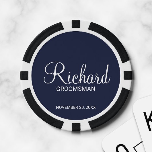 Navy Modern Script Personalisiert Trauzeuge Pokerchips