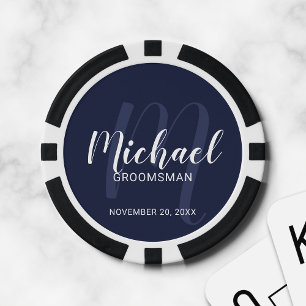 Navy Modern Script Personalisiert Trauzeugen Pokerchips