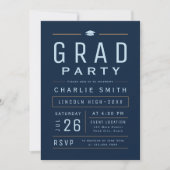 Navy Modern Simple Typografy Graduation Party Einladung (Vorderseite)