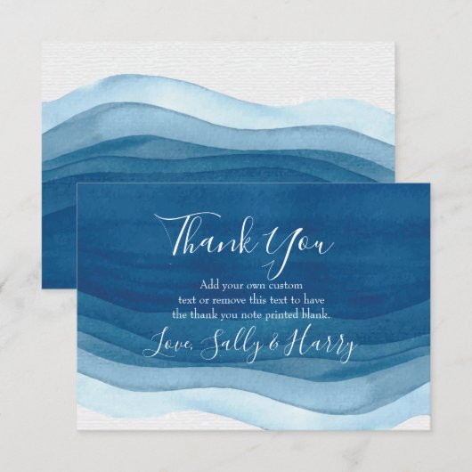 Navy, Modern Watercolor Dankeschön Karten (Vorne/Hinten)
