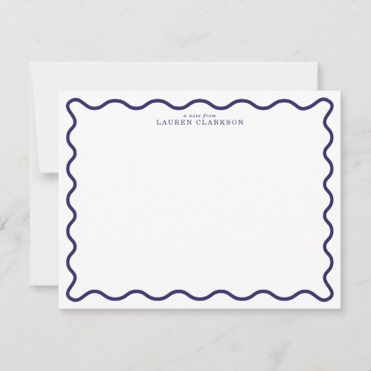 Navy Modern Wavy Border Note Card Einladung (Vorderseite)