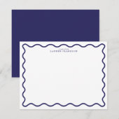 Navy Modern Wavy Border Note Card Einladung (Vorne/Hinten)