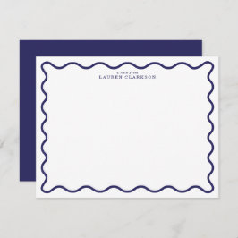 Navy Modern Wavy Border Note Card Einladung