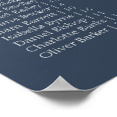 Navy Modern Wedding Alphabetical Seating Chart Poster (Ecke)