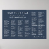 Navy Modern Wedding Alphabetical Seating Chart Poster (Vorne)