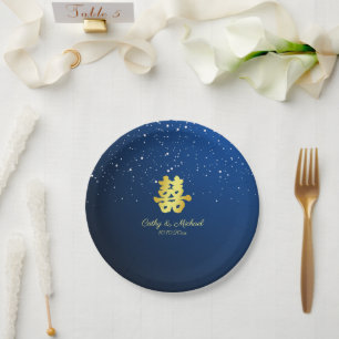 Navy, moderne chinesische Hochzeitsnacht Pappteller