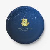 Navy, moderne chinesische Hochzeitsnacht Pappteller (Vorderseite)