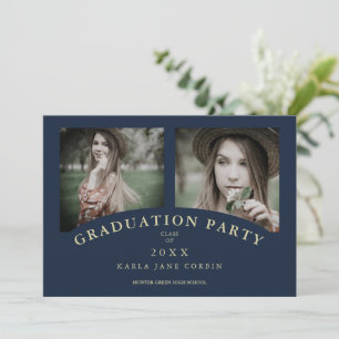 Navy Moderne Elegante Chic Graduation Party 2 Foto Einladung