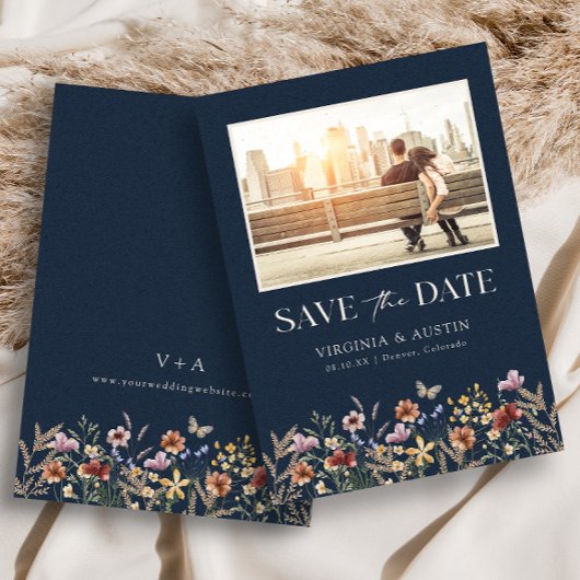 Navy Moderne Foto Boho Save The Date