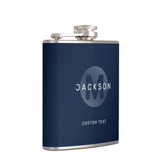 Navy Moderne personalisierte Monogramm Flachmann (Rechts)
