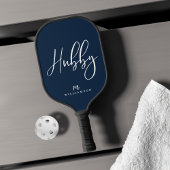 Navy Moderner Minimaler Hubby-Script-Personalisier Pickleball Schläger