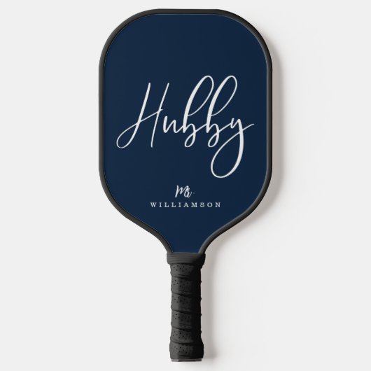 Navy Moderner Minimaler Hubby-Script-Personalisier Pickleball Schläger (Vorderseite)