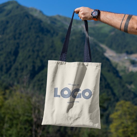 Navy Modernes rechteckiges Logo-Promo Tragetasche