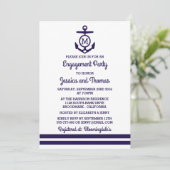 Navy Monogram Anchor Nautic Engagement Party Einladung (Stehend Vorderseite)