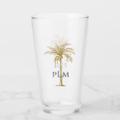 Navy Monogram auf Artistic Tropical Gold Palm Tree Glas (Rückseite)