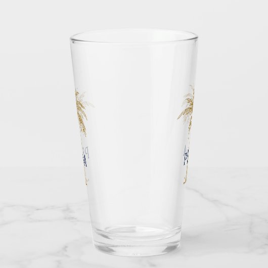 Navy Monogram auf Artistic Tropical Gold Palm Tree Glas (Rechts)