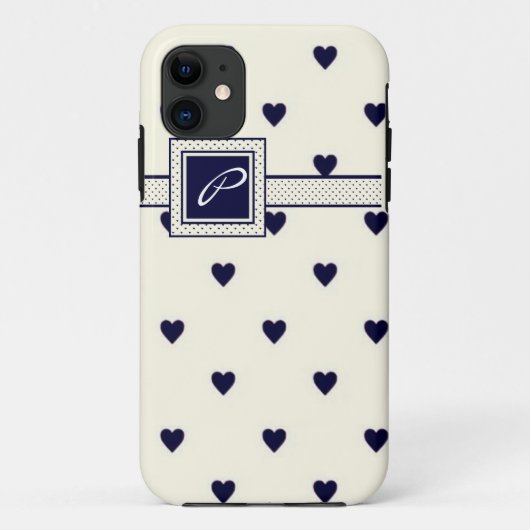 Navy Monogram Heart iPhone Case (Rückseite)
