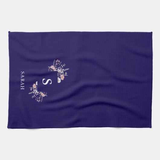 Navy Monogram Initial Modern Mama Tee Dish Geschirrtuch (Horizontal)