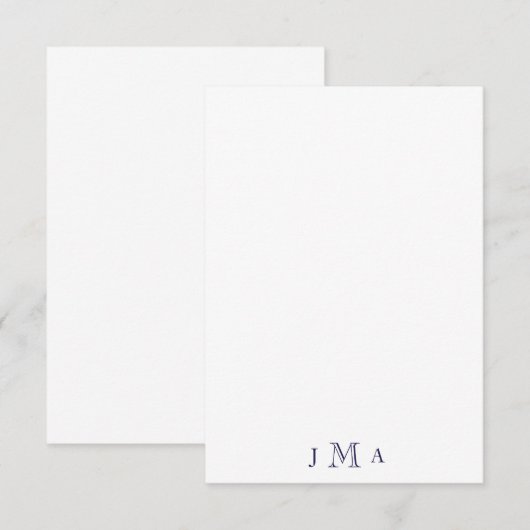 Navy Monogram Masculine Flat Dankeschön Karte (Vorne/Hinten)