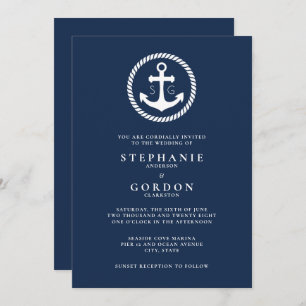 Navy Monogram Nautical Wedding Einladung