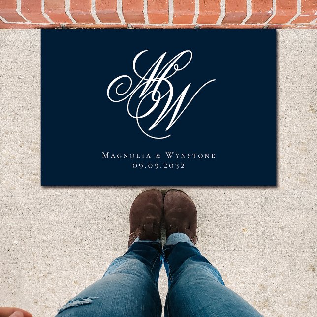 Navy Monogram Newlyweds Fußmatte (Von Creator hochgeladen)