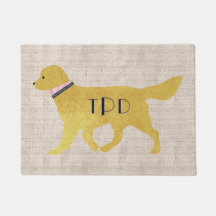 Navy Monogram Preppy Golden Retriever Tan Jute