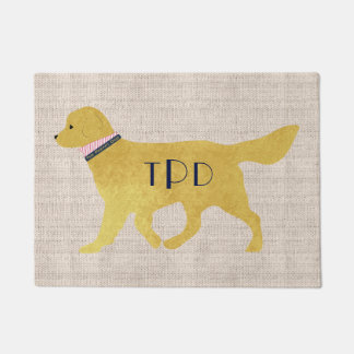 Navy Monogram Preppy Golden Retriever Tan Jute Fußmatte