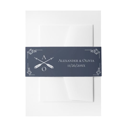 Navy Monogram und Arrows Einladungsbanderole (Vorderseite Beispiel)
